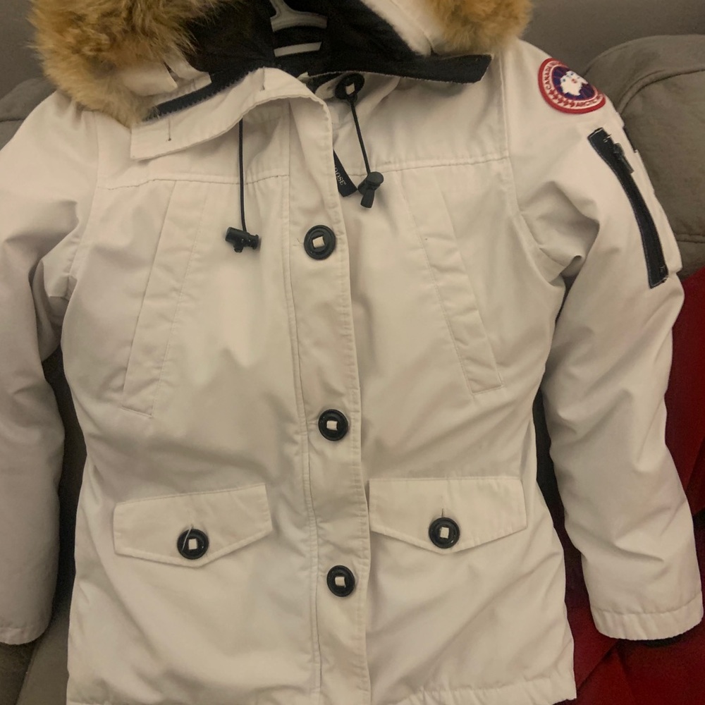 Canada Goose White Ski Snow Jacket with Fur Trim